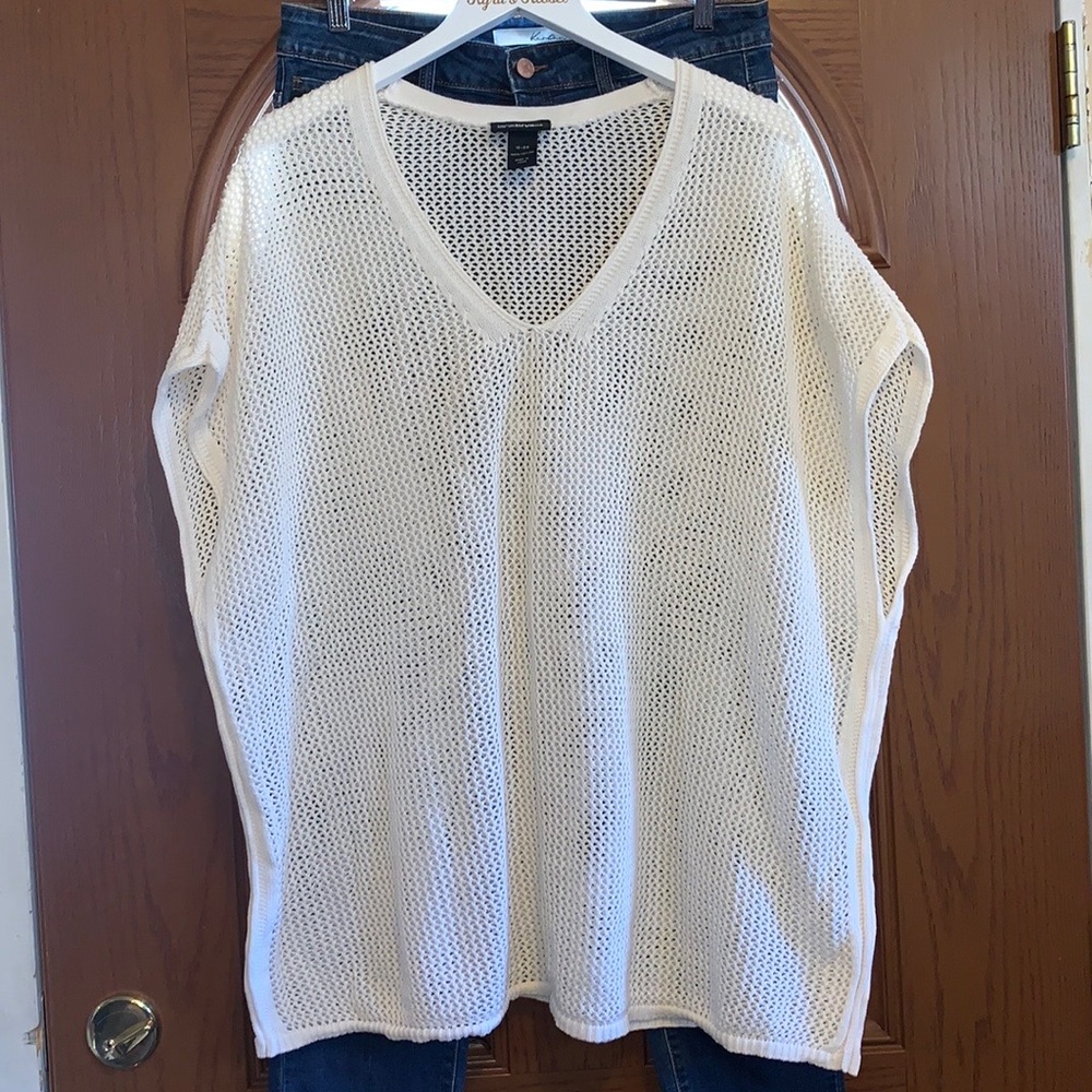 Lane Bryant Cotton Crochet Open Knit Boxy V-Neck Batwing Short Sleeve Poncho Top - Picture 2 of 16